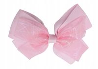 Spinka wsuwka duża kokarda podwójna pajęczyna holo różowy 12cm