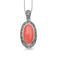 srebrny wisiorek z koralem i markazytami