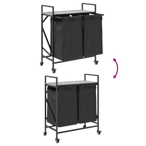 Kosz na pranie 2 przegrody z kółkami, szary dąb sonoma na Arena.pl