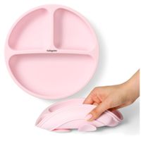 BABYONO Talerzyk silikonowy z przyssawką 3 przegródki różowy