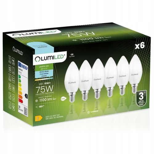 6x Żarówka LED E14 ŚWIECZKA 10W = 75W 1100lm 6500K Zimna Lumiled na Arena.pl