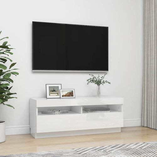 Szafka TV z oświetleniem LED, biel z połyskiem, 100x35x40 cm na Arena.pl