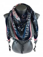 Chustka apaszka z frędzlami folk mix wzorów szary wielokolorowy 68 / DA-62A