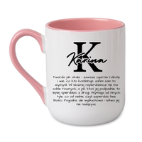 KUBEK Z IMIENIEM "KARINA" Wzór - Elegant Coffee Różowy 330 ml