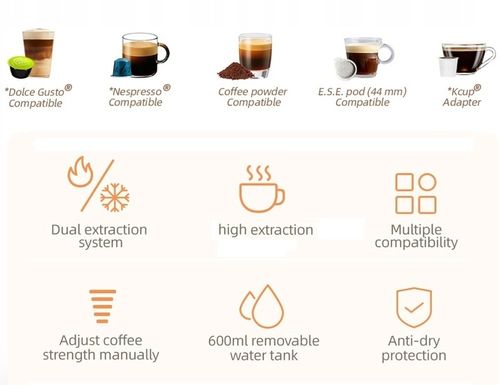 HiBREW H2B Ekspres do kawy wielokapsułkowy 5 w 1 SZARY na Arena.pl