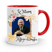 Kubek Czerwony Śmieszny Pis Jarosław Kaczyński Z Nadrukiem Ze Zdjęciem