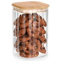 Pojemnik Szklany Bambusowy Kuchenny na Żywność Produkty Sypkie Szczelny 1,1