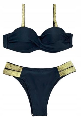 STRÓJ KĄPIELOWY CZARNY ZŁOTE PASY PUSH UP M 38 na Arena.pl