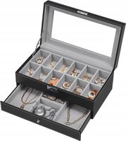 Etui na zegarki Korbi czarne ekoskórzane organizer na 12 szt.