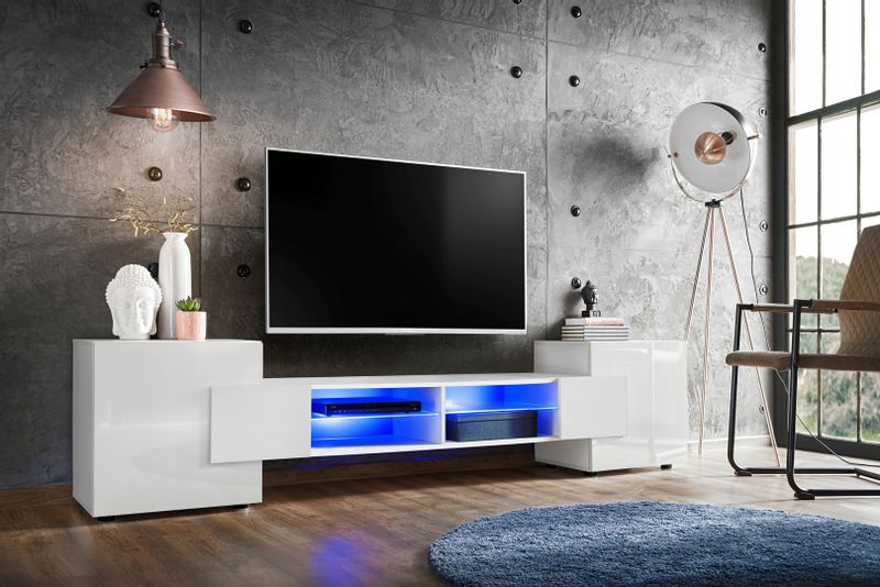 Pan Igiełka Szafka RTV LED RGB Pilot Połysk Mat Czarny Biały Dąb Wotan Loft zdjęcie 1