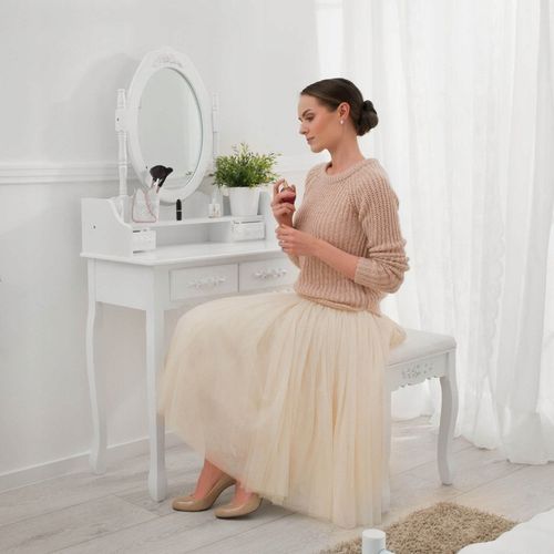 TOALETKA KOSMETYCZNA z LUSTREM BIAŁA + TABORET na Arena.pl