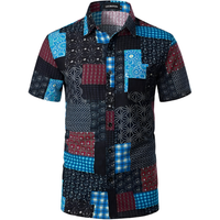 Koszula męska hawajska w kwiaty len bawełna krótki rękaw boho lato S