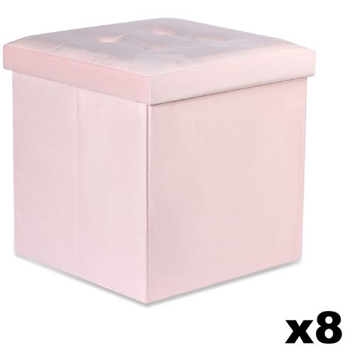 Pufa składana L z guzikami - 38x38x38cm aksamit róż x 8 na Arena.pl