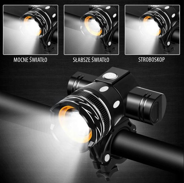 LAMPKA ROWEROWA T6 USB + TYŁ zdjęcie 4