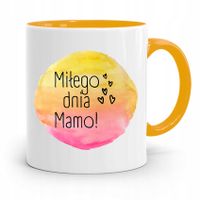 Kubek Żółty Prezent Dla Mamy Miłego Dnia Mamo! Z Nadrukiem Ze Zdjęciem