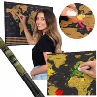 mapa świata zdrapka dla podróżnika czarno złota w tubie prezent geografia