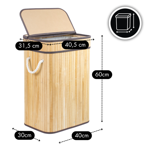SKŁADANY KOSZ POJEMNIK NA PRANIE BIELIZNĘ Z POKRYWĄ BAMBUSOWY DREWNIANY 80L na Arena.pl