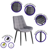 MALMO KRZESŁO TAPICEROWANE CIEMNY SZARY WELUR PIKOWANE