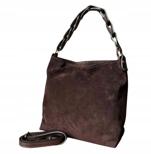 Czekoladowa zamszowa torebka brązowa shopper ZAMSZ NATURALNY Vera Pelle na Arena.pl