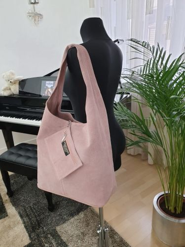 VERA PELLE torebka zamszowa worek na ramię z saszetką V132 c.fioletowa na Arena.pl