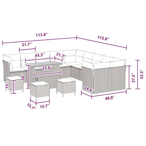 Zestaw Sof na Ogród z poduszką 14 pcs Czarny 110 x 55 x 71 cm na Arena.pl
