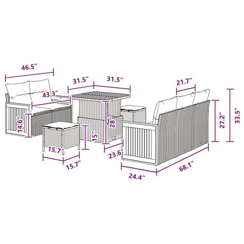 Zestaw Sof na Ogród 13 pcs Czarny 80 x 80 x 71 cm polirattan na Arena.pl
