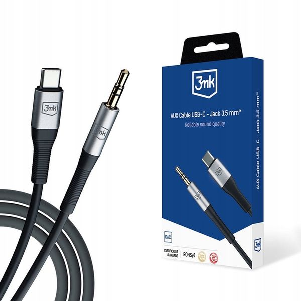 3mk Kabel AUX Cable minijack 3,5 mm - USB C 1 m zdjęcie 7