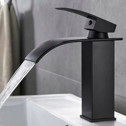 CZARNA BATERIA UMYWALKOWA STOJĄCA WODOSPAD CUBIC ŁAZIENKOWA KRAN UMYWALKI na Arena.pl