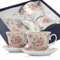 ZESTAW FILIŻANEK NA PREZENT 250 ML Z TALERZYKAMI PORCELANA DO KAWY HERBATY