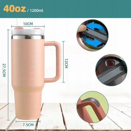 DUŻY Iceflow Kubek Termiczny do samochodu 40OZ z Straw różowy 1200ML na Arena.pl