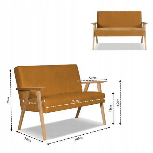 Sofa w stylu PRL retro vintage SOLER Family Meble musztardowy welur Hunter na Arena.pl