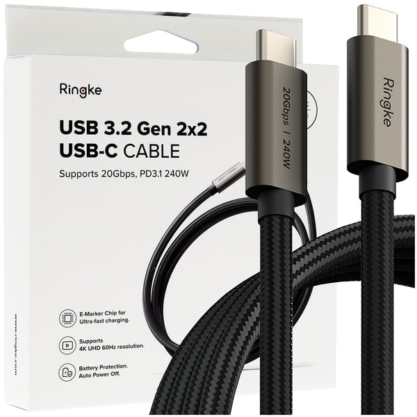ringke usb 3.2 gen 2x2 type-c cable pd240w 100cm black zdjęcie 1