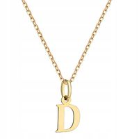 Złoty 585 Naszyjnik Literka D Zawieszka z Łańcuszkiem Złoto 585 Grawer