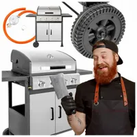 Grill gazowy ogrodowy duży 4 palniki 12kW ruszt żeliwny Stal półki szafka