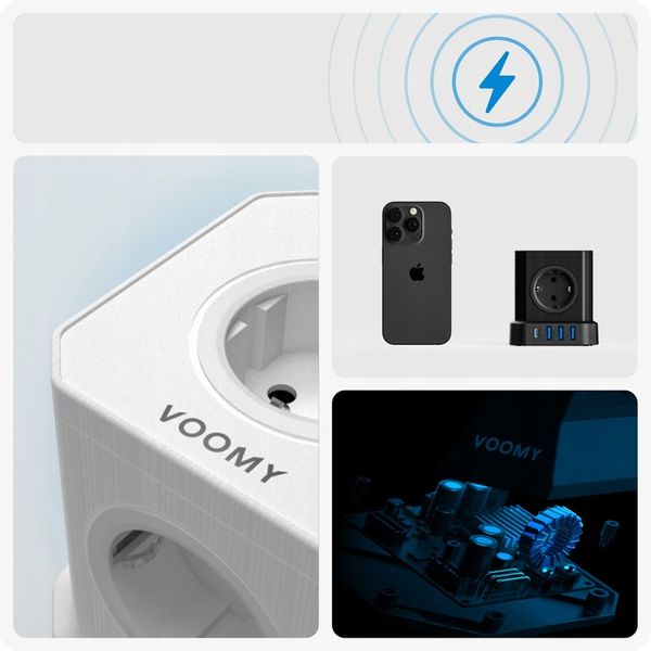 Biały Listwa Zasilająca Voomy PowerCube S6 z Jednym USB-C i Trzema USB-A zdjęcie 8