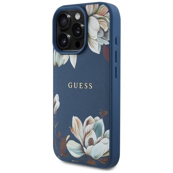 Etui Guess Grained Printed Flower Pattern MagSafe do iPhone 16 Pro niebiesk zdjęcie 2