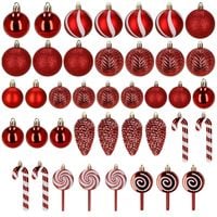 Bombki choinkowe 40 szt. ozdoby kule, lizaki, szyszki, laski cukrowe nietłukące, czerwone