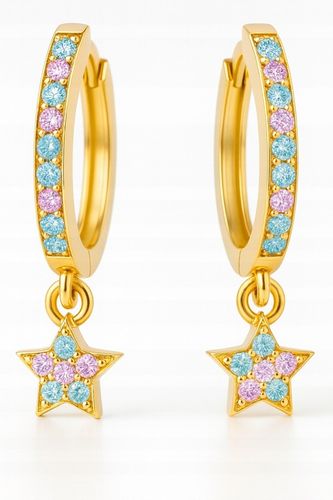 Srebrne kolczyki wiszące dla dziewczynki gwiazdki kółka srebro pozłacane na Arena.pl