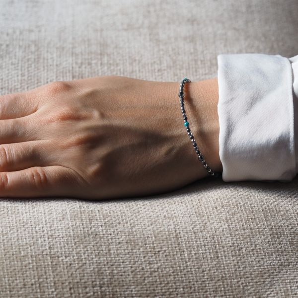 Bransoletka regulowana - Turkus, Hematyt i srebro zdjęcie 2