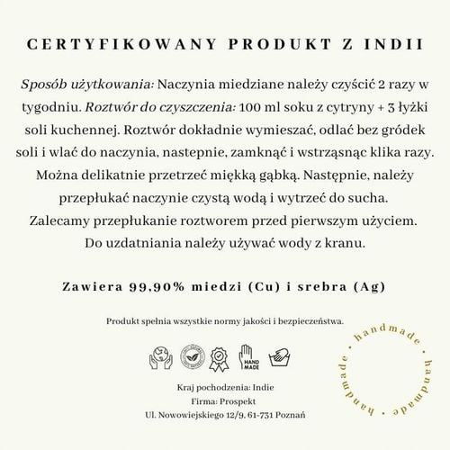 Miedziany kubek młoteczkowany z Indii 500 ml Gisane na Arena.pl