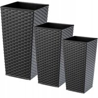 Zestaw 3x Doniczka Donica Wkład Grafit Rattan Duża