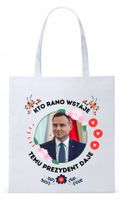 Prezydent Andrzej Duda Torba Eco Biała Shopper Z Nadrukiem Ze Zdjęciem