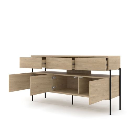 Komoda DRAGONFLY 150 cm 3D3S dąb cremona szuflady czarne metalowe nóżki na Arena.pl