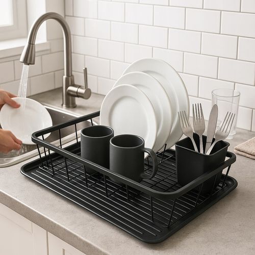 OCIEKACZ DUŻA SUSZARKA do NACZYŃ STOJĄCA na SZTUĆCE KUBEK TALERZE CZARNY na Arena.pl