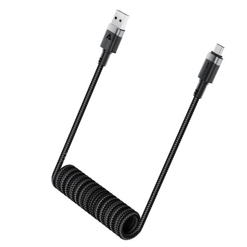 Kabel przewód spiralny USB-A - USB-C 480Mb/s 3A 1.2m - czarny na Arena.pl