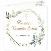 Zaproszenie kwadratowe KOMUNIA geometria listki x8