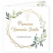 Zaproszenie kwadratowe KOMUNIA geometria listki x8