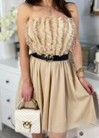 Beżowa sukienka tiulowa mini na ramiączkach OPIUM