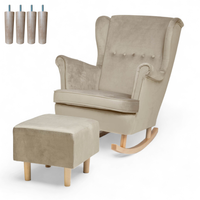 Beżowy Fotel Bujany Uszak + Podnóżek + Nogi + Poduszka