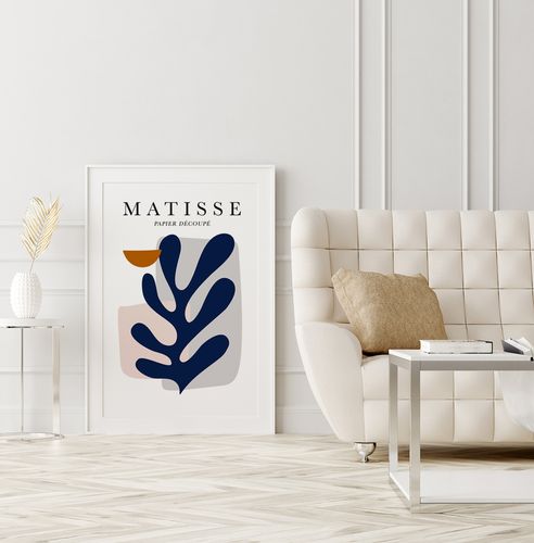 Plakat granatowy liść matisse 21x29,7 cm A4 na Arena.pl